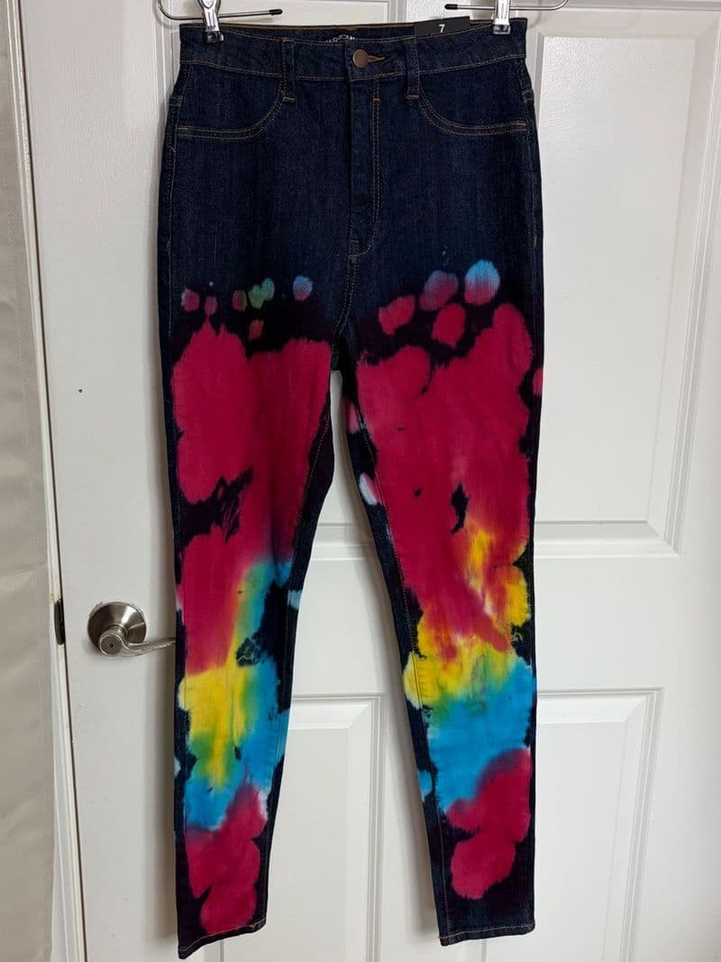 Fashion Nova Pride Tie Dye Skinny Jeans Dark Wash High Waist Rainbow Size 7 NEW — photo 1
