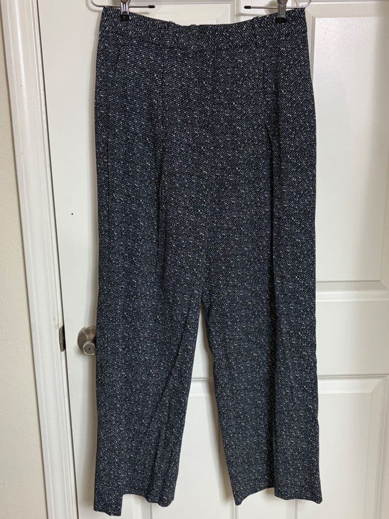 Theory Adamaris Tweed Twill CRP Pants Navy White Speckled Wide Leg Cropped 2 — photo 1