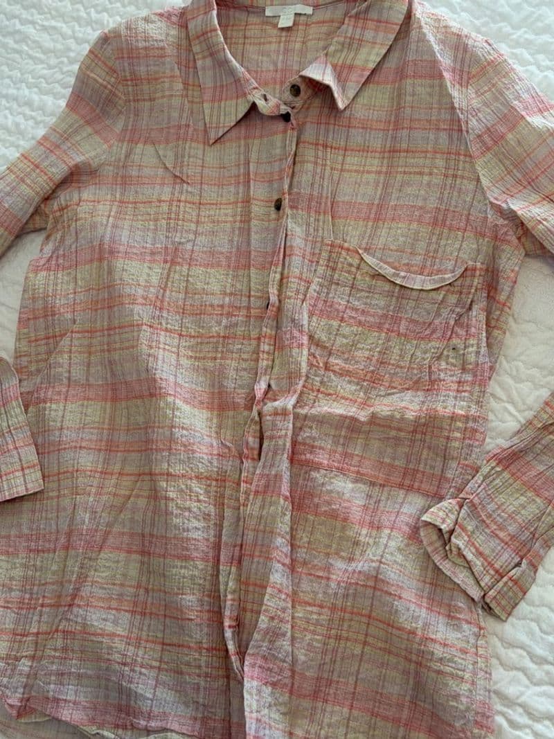 COS Womens Pink Orange Plaid Textured Cotton Button Down Shirt EUR 38 US 8 — photo 1
