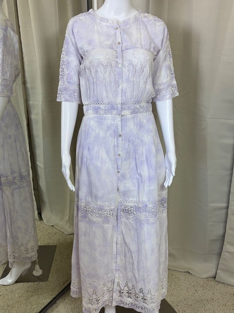LoveShackFancy Beth Dress Violet Splash Hand Dye Lace Maxi XS LD106-187 — photo 1
