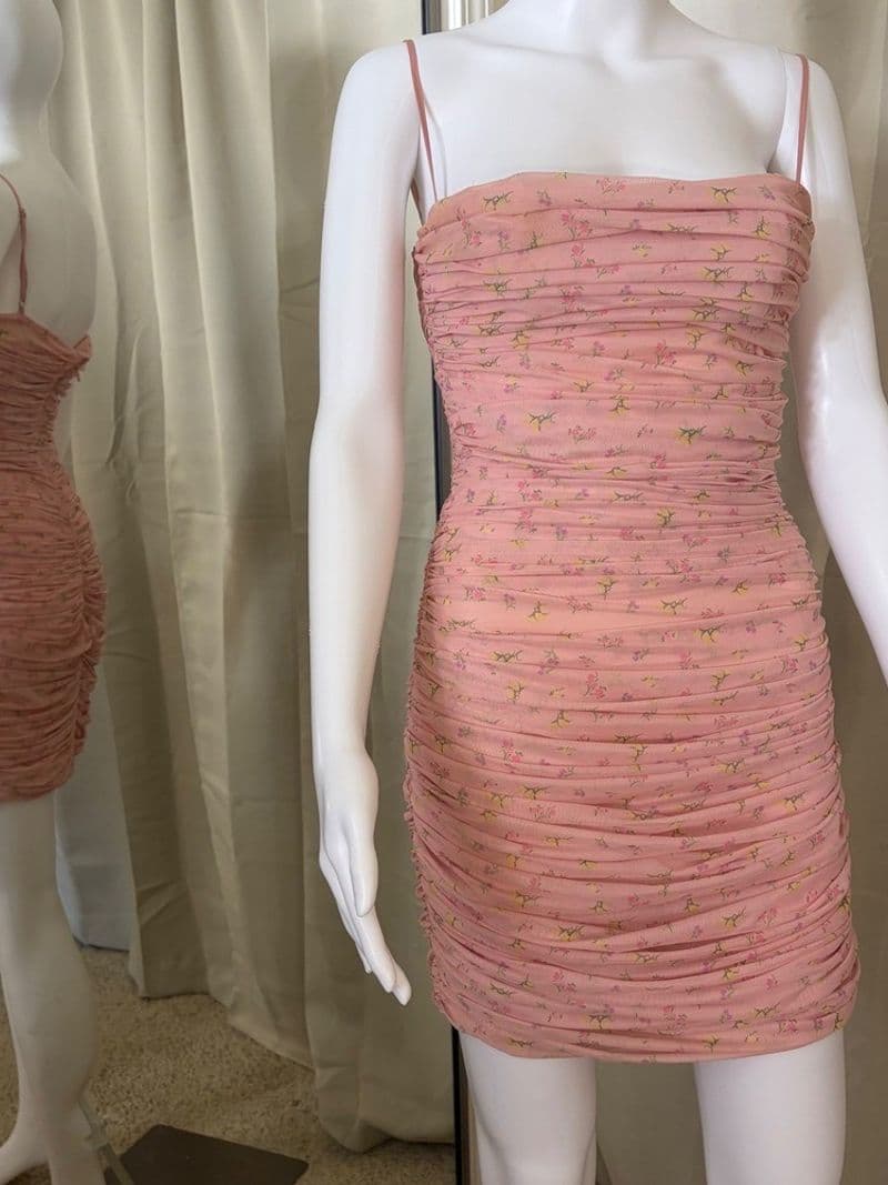House of CB Ella London Pink Floral Mesh Mini Dress Bodycon Spaghetti Strap M — photo 1