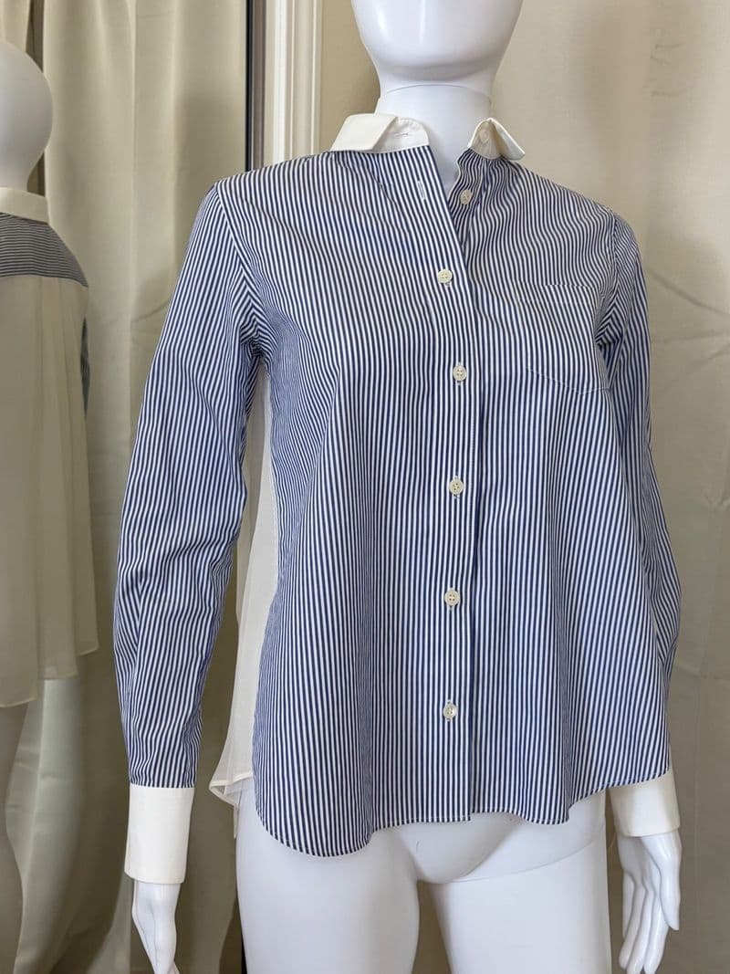 Sacai Luck Blue White Striped Silk Mesh Back Button Down Shirt 14AWLU776 Size 1 — photo 1