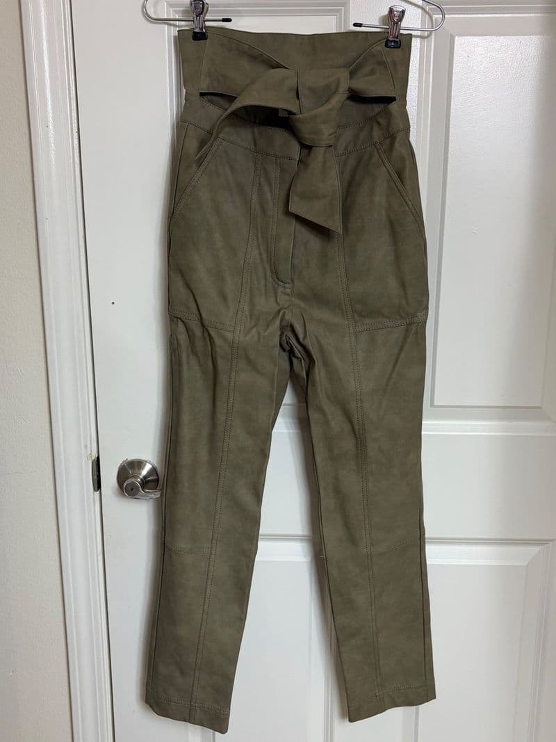 Jonathan Simkhai Moss Green Vegan Leather Tie Waist Paperbag Pants 2 — photo 1