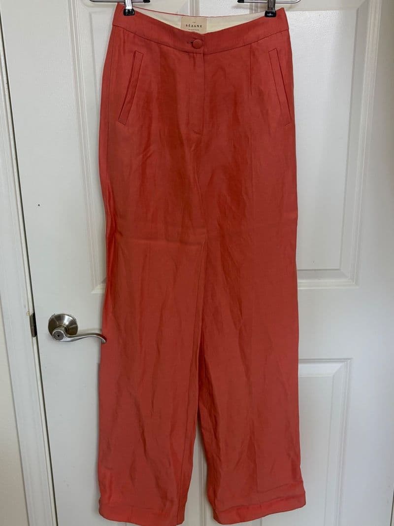 Sezane Pantalon Martin Peche Coral Pink Linen Blend Wide Leg Trousers Size 2 NEW — photo 1