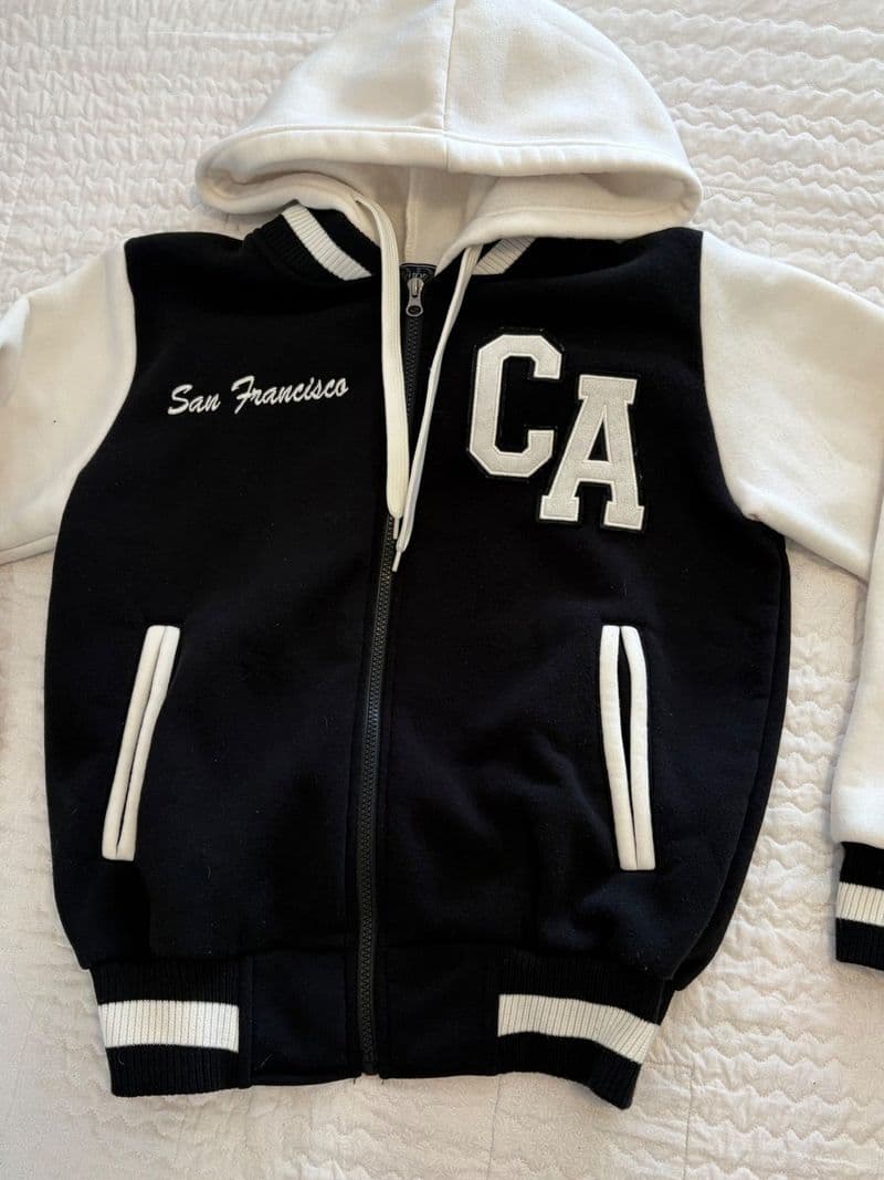 Ocean Beach Sportswear San Francisco CA Varsity Hooded Jacket Black White XS — photo 1