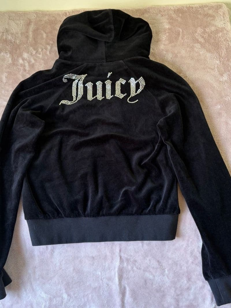 Vetements x Juicy Couture Black Velour Crystal Logo Hoodie Size L — photo 6