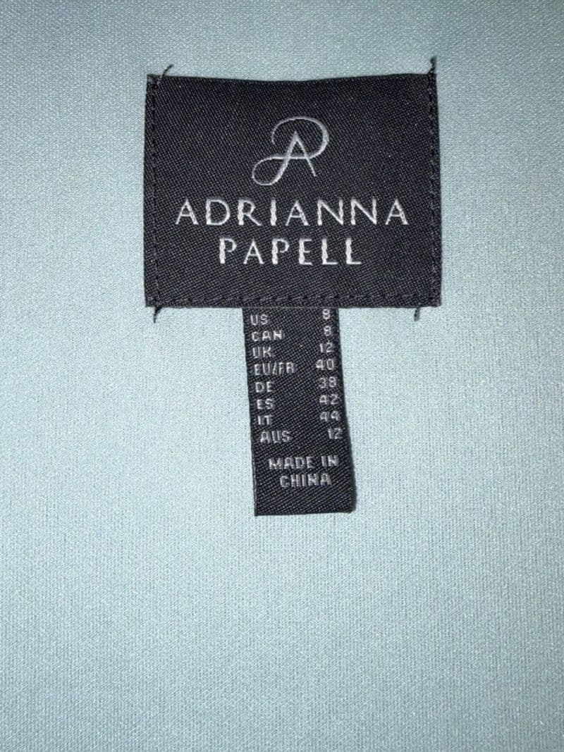 Adrianna Papell Floral Chiffon Midi Dress Sage Blue Metallic Gold Accents Size 8 — photo 1