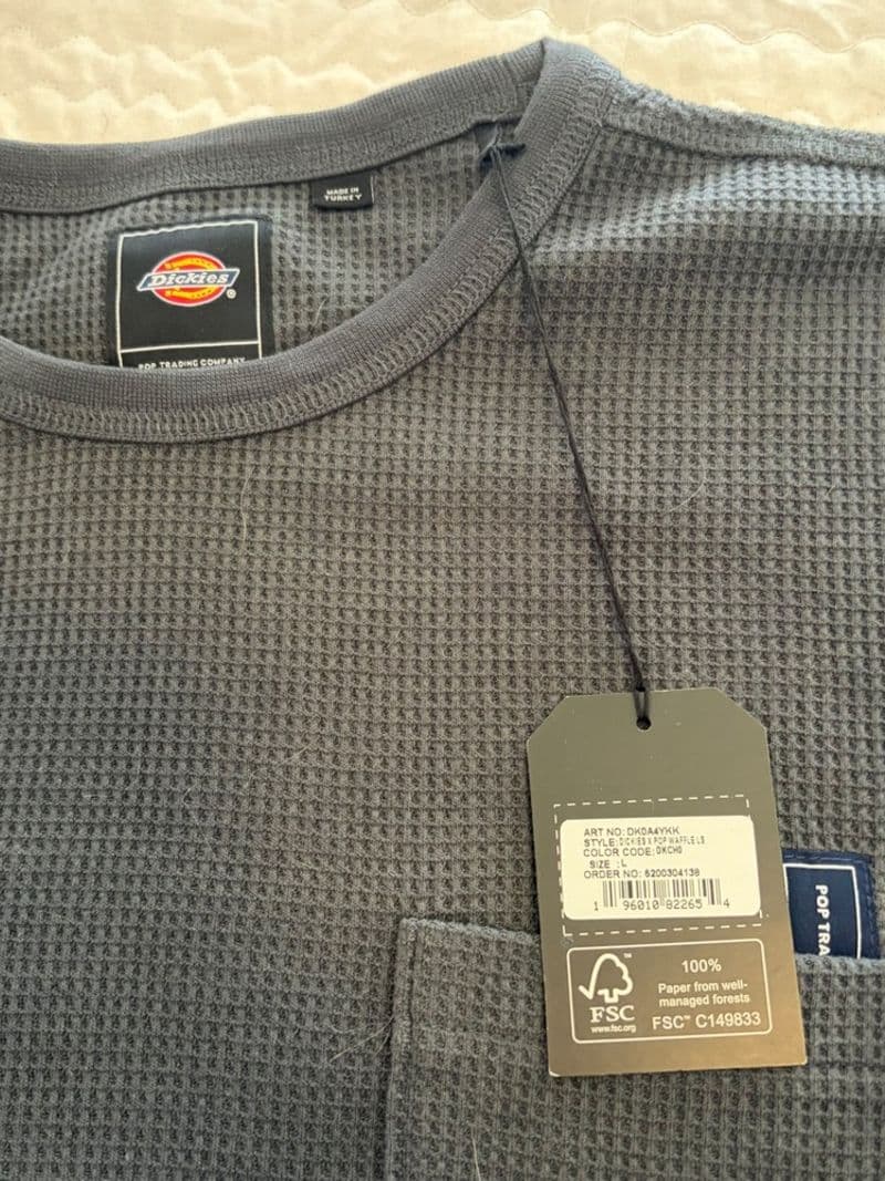 Dickies x Pop Trading Company Waffle Knit Long Sleeve Pocket Shirt Grey — photo 1