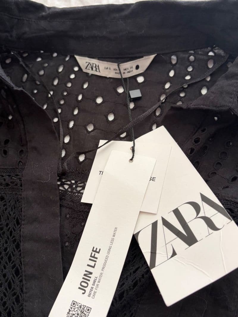Zara Black Eyelet Embroidered Lace Button Down Shirt Blouse NWT Size S — photo 1