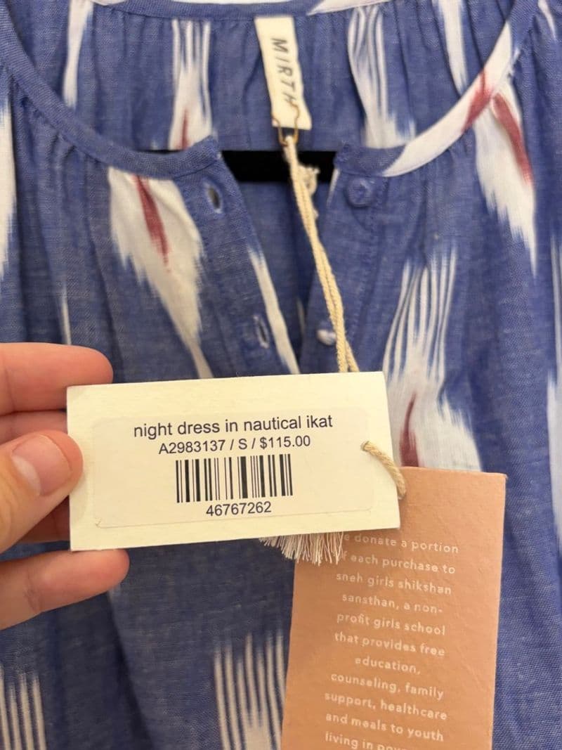 Mirth Nautical Ikat Night Dress Blue White Red Cotton Short Sleeve Small NWT — photo 1