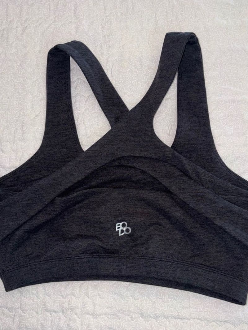 BODO Activewear Womens Charcoal Gray Heather Cross Back Sports Bra Size Medium — photo 1