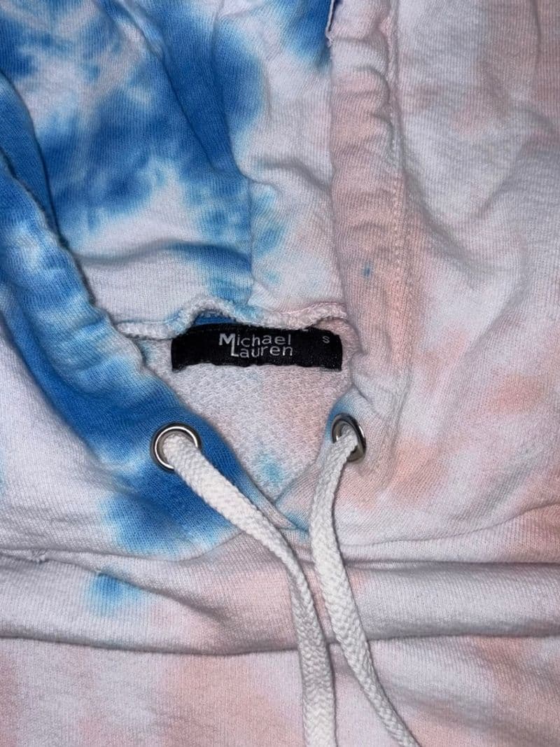 Michael Lauren Tie Dye Hoodie Blue Peach Distressed Pullover Sweatshirt Small — photo 1