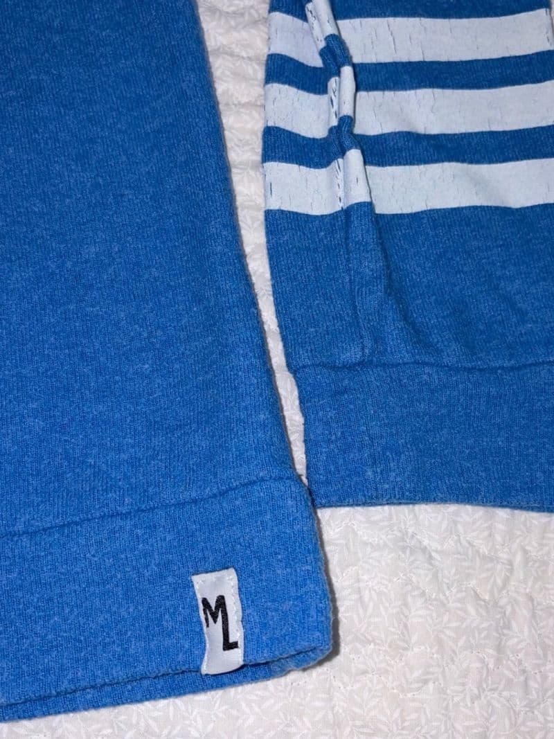 Michael Lauren Blue Long Sleeve Pullover Sweatshirt White Sleeve Stripes Small — photo 1