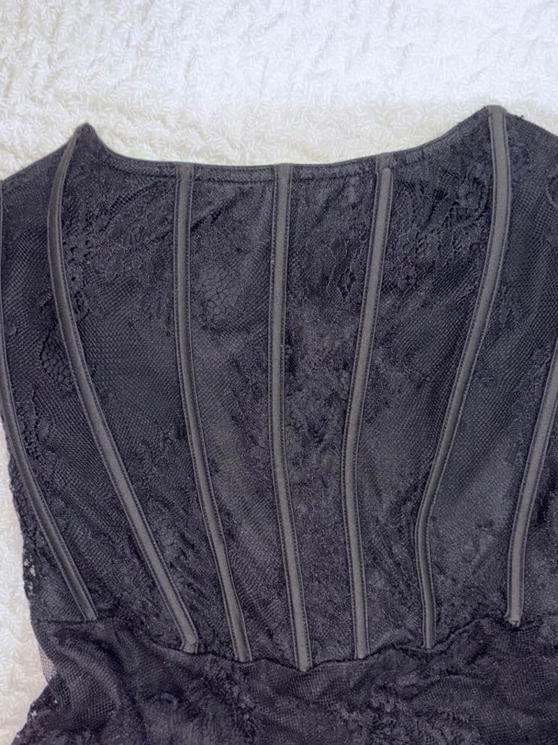Fashion Nova Black Lace Corset Midi Dress Strapless Ruched M — photo 1