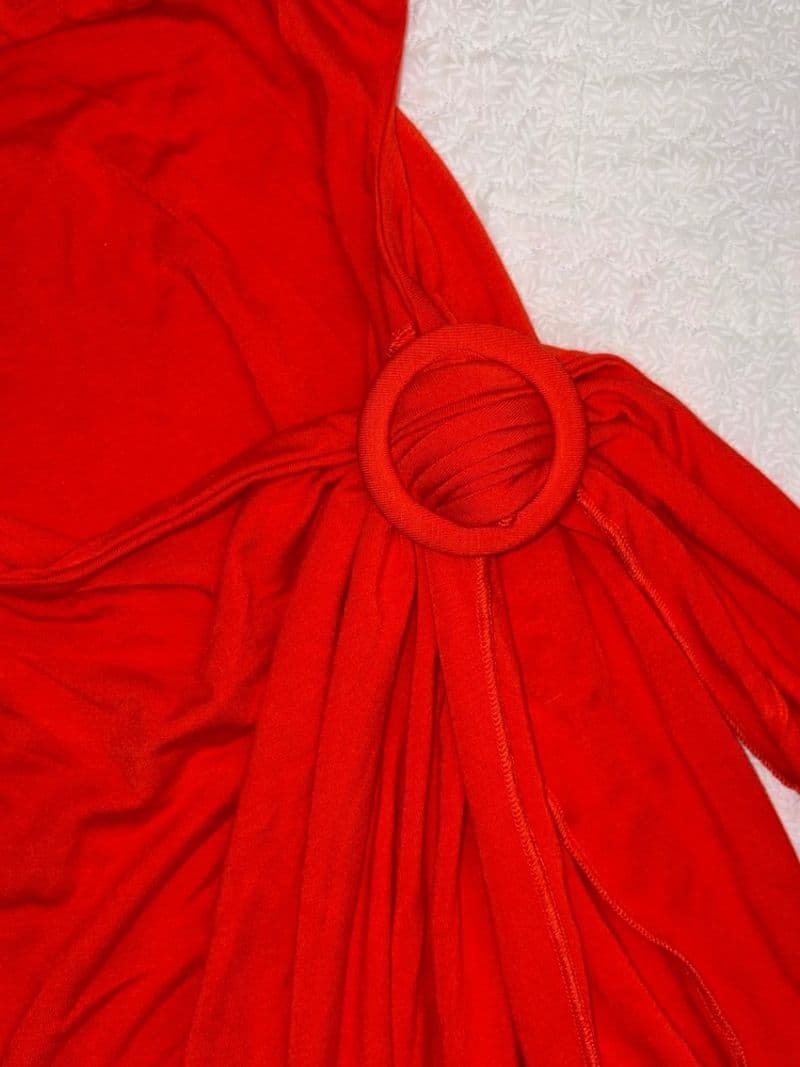 Naked Wardrobe Red Strapless O-Ring Side Drape Midi Dress Bodycon Tube Top Gown — photo 1
