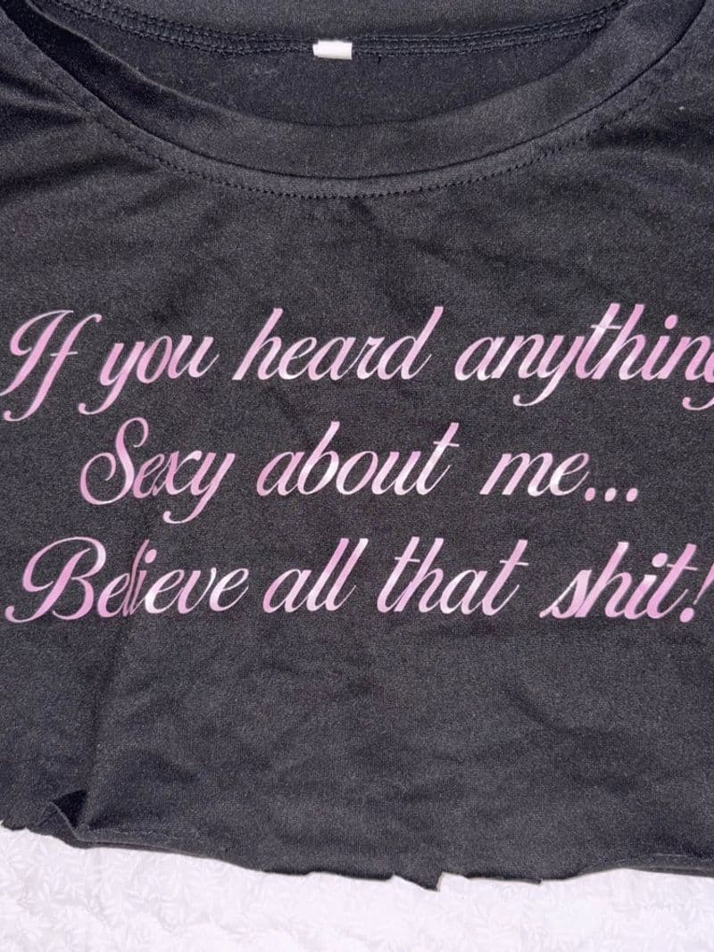 Unbranded Black Graphic Crop Top Pink Sexy Script Raw Hem Y2K Baddie Streetwear — photo 1