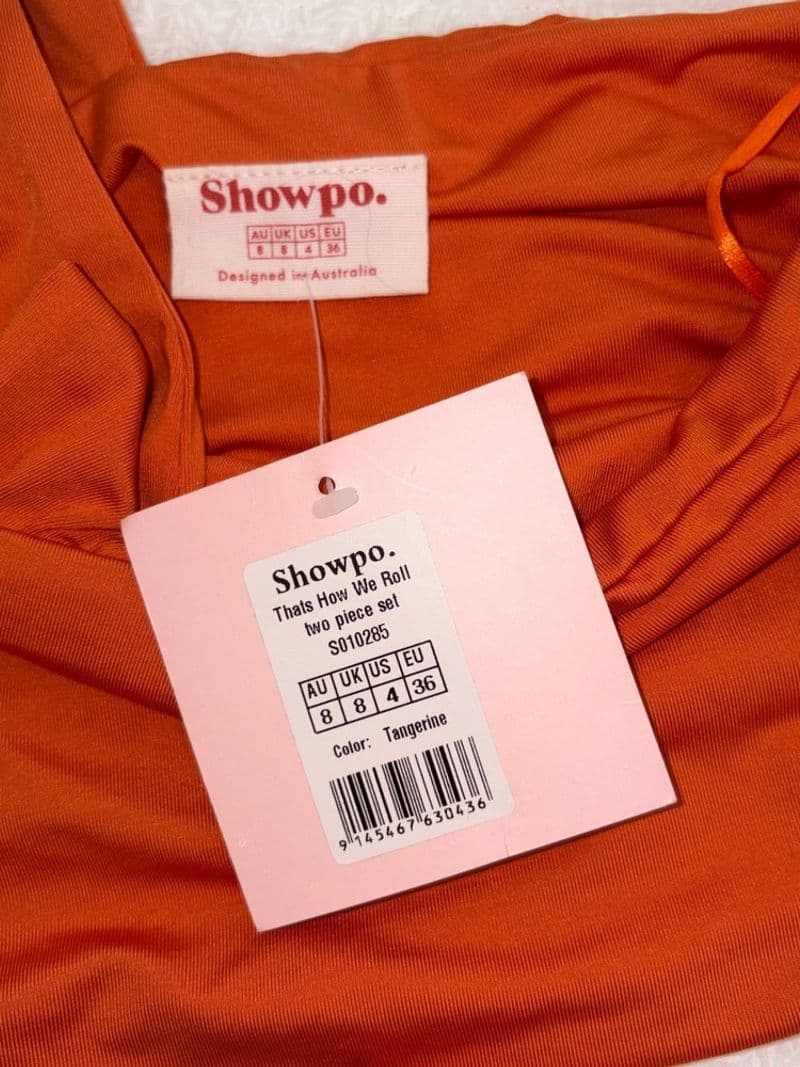 Showpo Thats How We Roll Two Piece Set Tangerine Orange Ruched Mini Skirt Top 4 — photo 1
