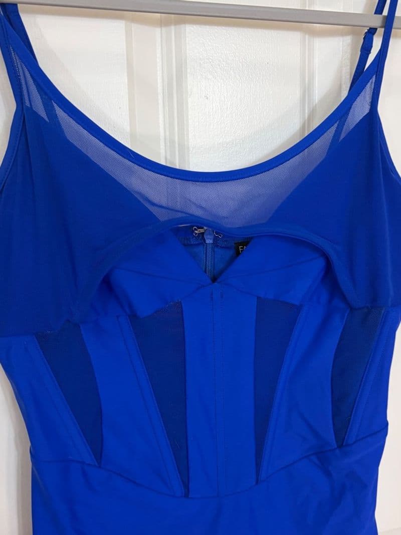 Fashion Nova Royal Blue Mesh Panel Corset Bodycon Mini Dress Large — photo 1