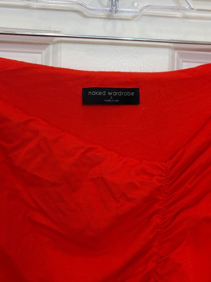 Naked Wardrobe Red Ruched Front Bodycon Maxi Skirt Small — photo 1