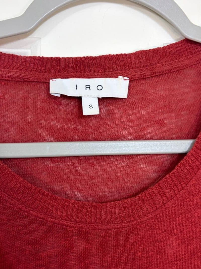IRO Paris Clay Distressed Linen Blend T-Shirt Red Short Sleeve Crew Neck Small — photo 1