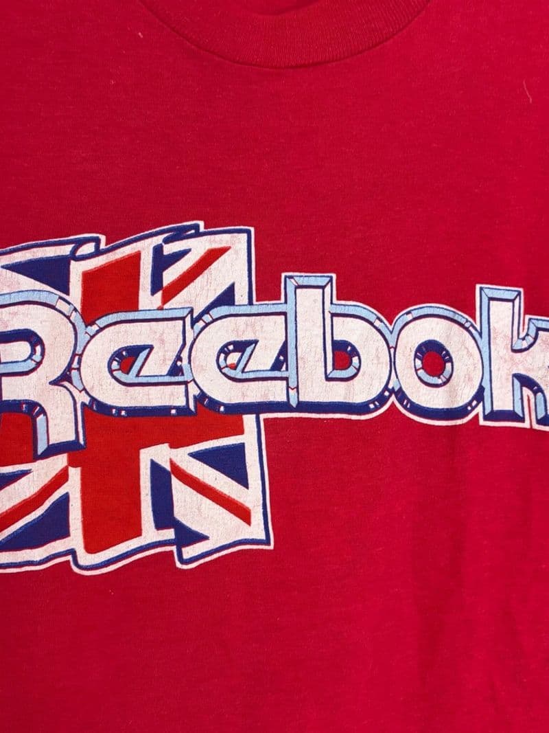 Vintage Reebok Union Jack Flag Graphic T-Shirt Red Made in USA Medium 50/50 — photo 1
