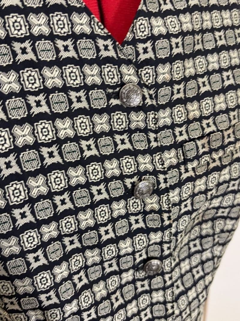 Gap Vintage Geometric Tapestry Vest Black Cream Ornate Buttons Small — photo 1