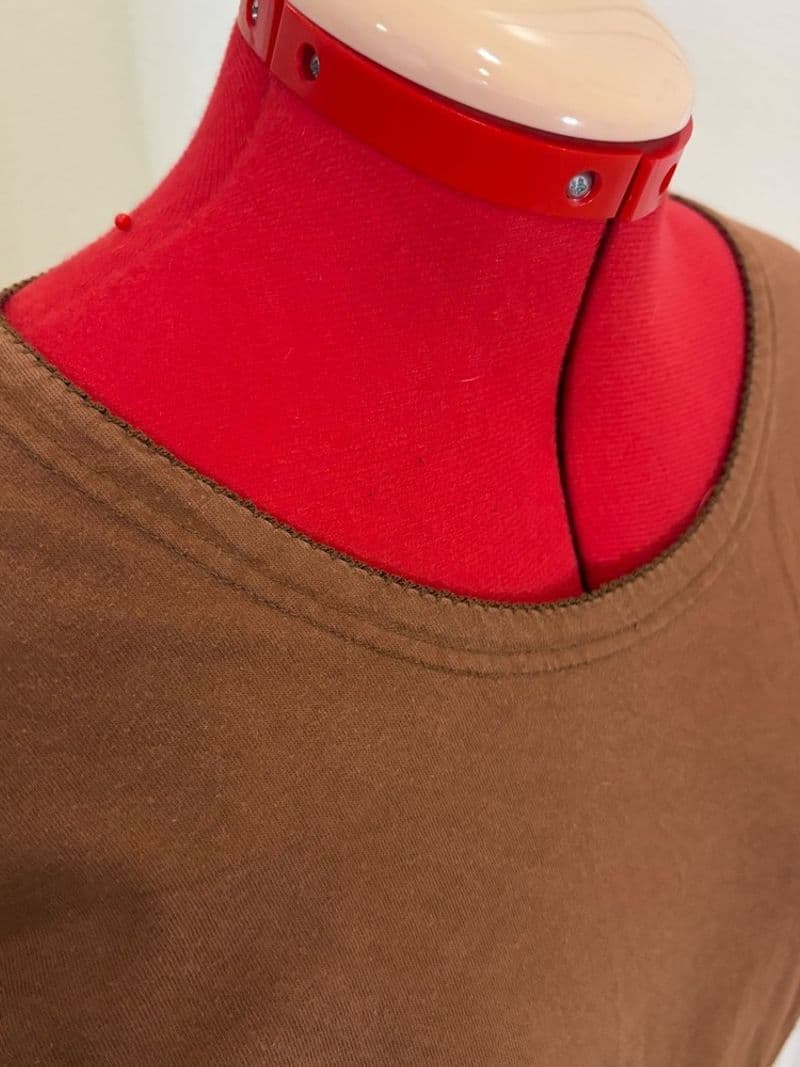 Vintage Contempo Casuals Brown Cotton Scoop Neck Tee Picot Trim Large — photo 1