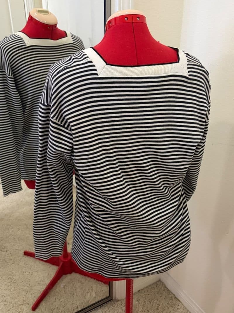 Vintage Ann Taylor Striped Square Neck Cotton Knit Top Black White Large — photo 6