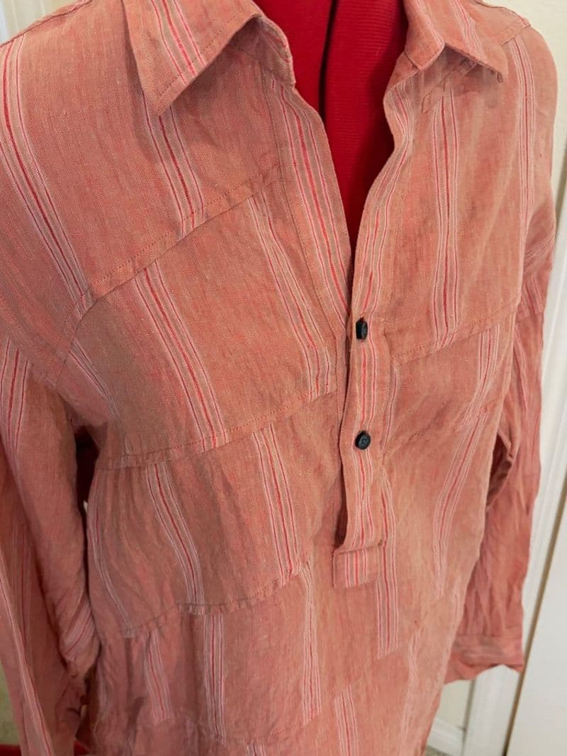Kenneth Cole New York Womens Coral Pink Striped Linen Blend Henley Shirt Small — photo 1