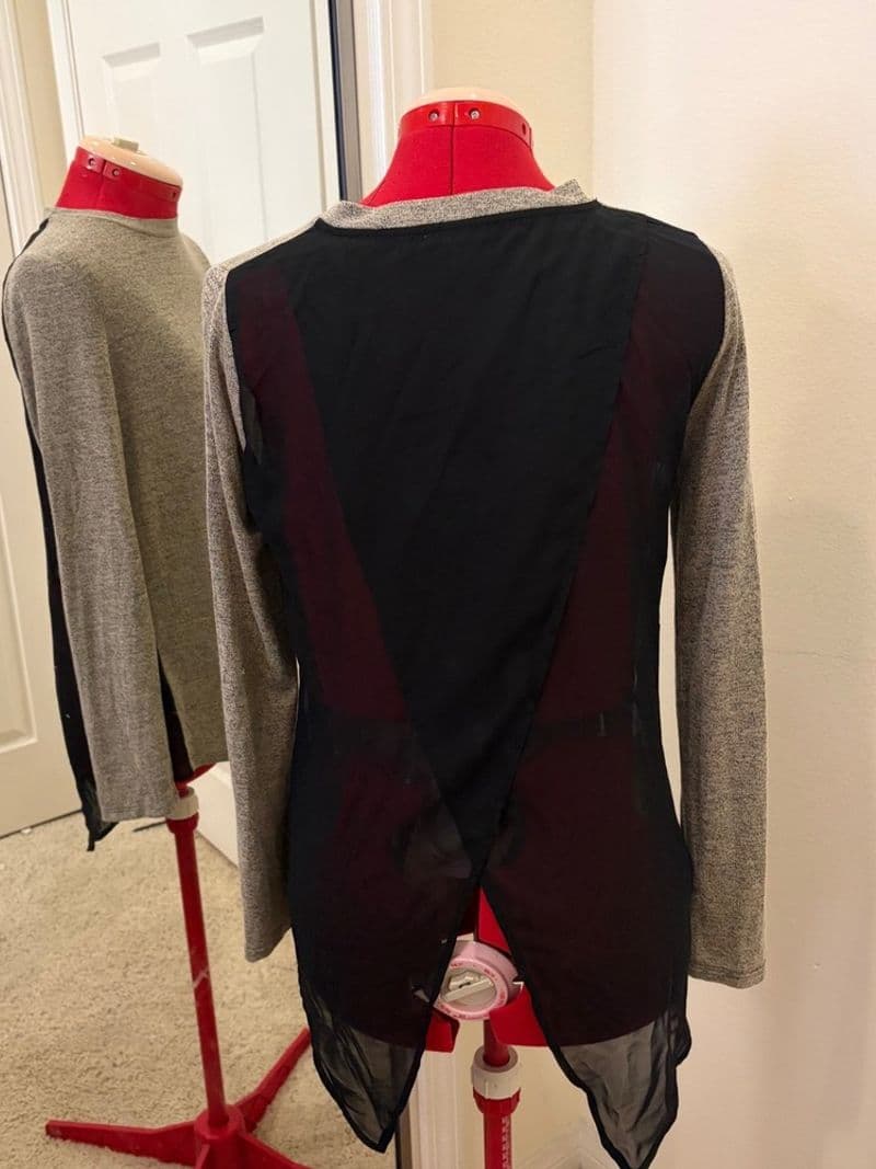 Mossimo Women Heather Grey Black Mixed Media Sheer Back Long Sleeve Top S — photo 1