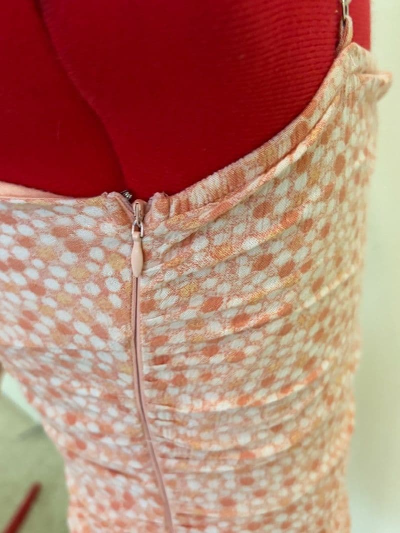 Skylar + Madison Orange White Dot Ruched Bodycon Mini Dress Small Tie Front — photo 1