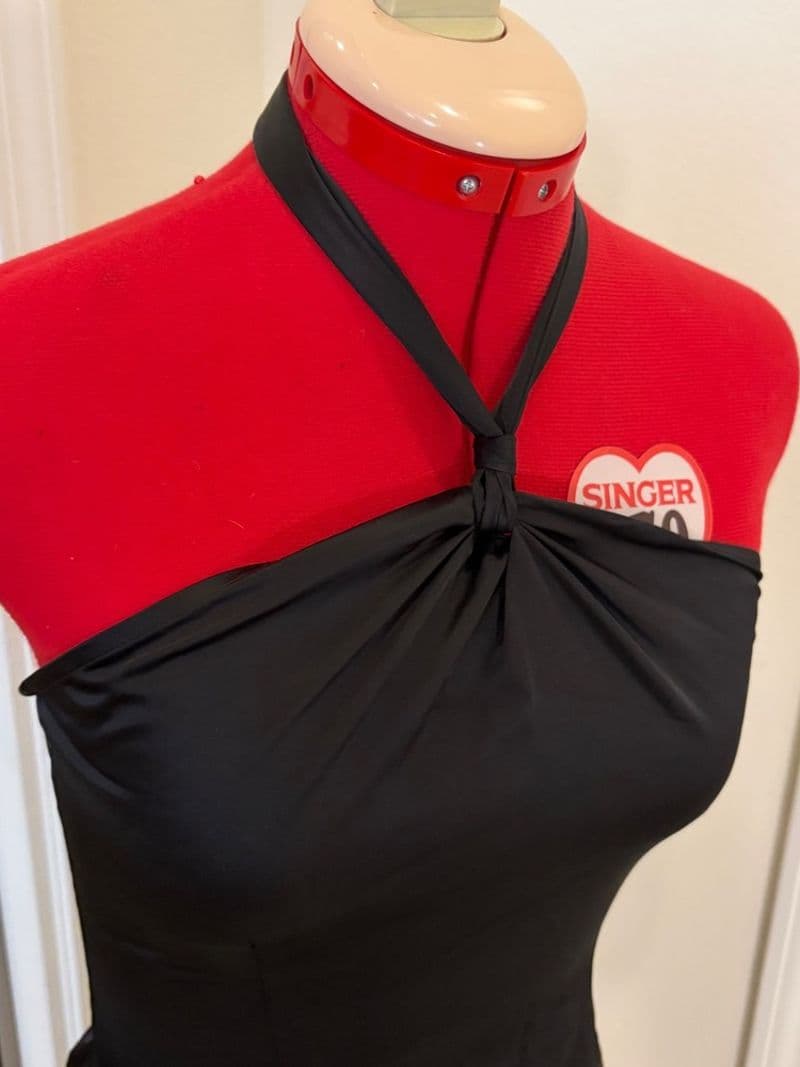 Beginning Boutique Black Satin Halter Mini Dress Knotted Front Small Cocktail — photo 1