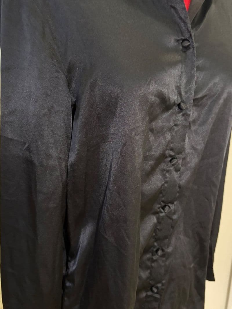 Princess Polly Black Satin Button Down Shirt Oversized Long Sleeve Top US 4 — photo 1