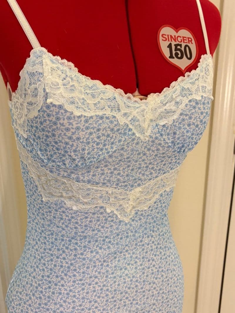 Tiger Mist Roselle Mini Dress Blue White Floral Lace Trim Coquette Small — photo 1