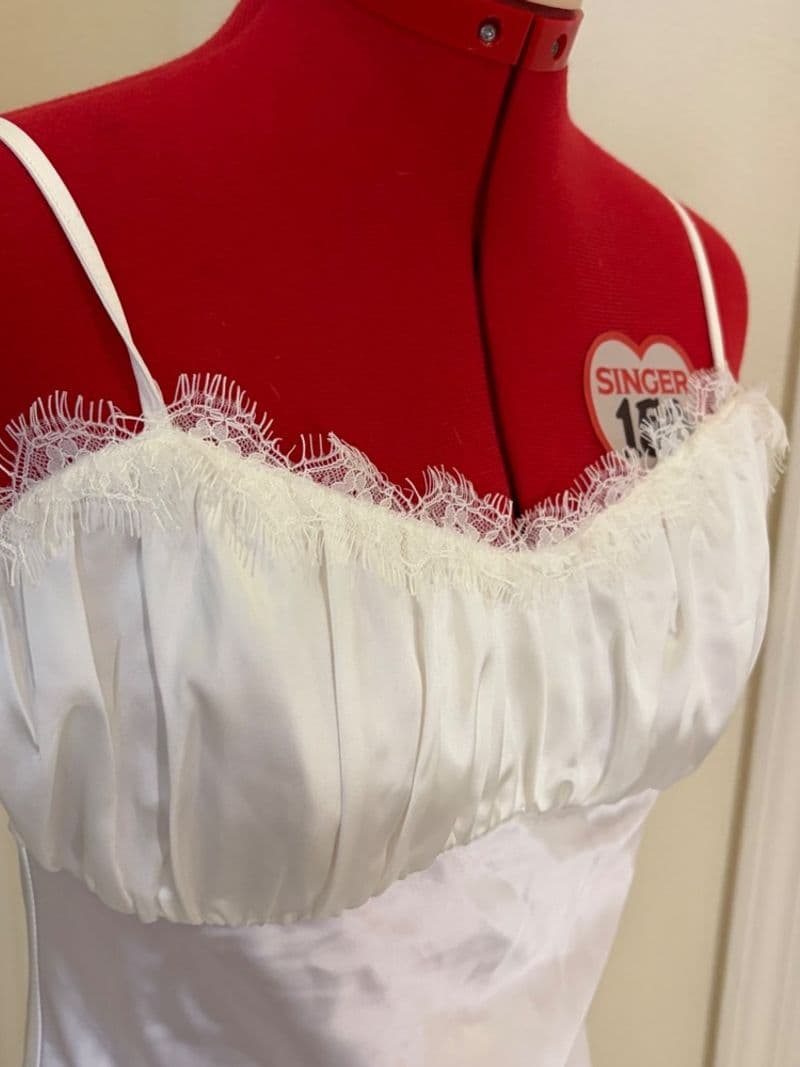 RebelFlow White Satin Lace Trim Mini Dress Milkmaid Bust Bridal Medium — photo 1