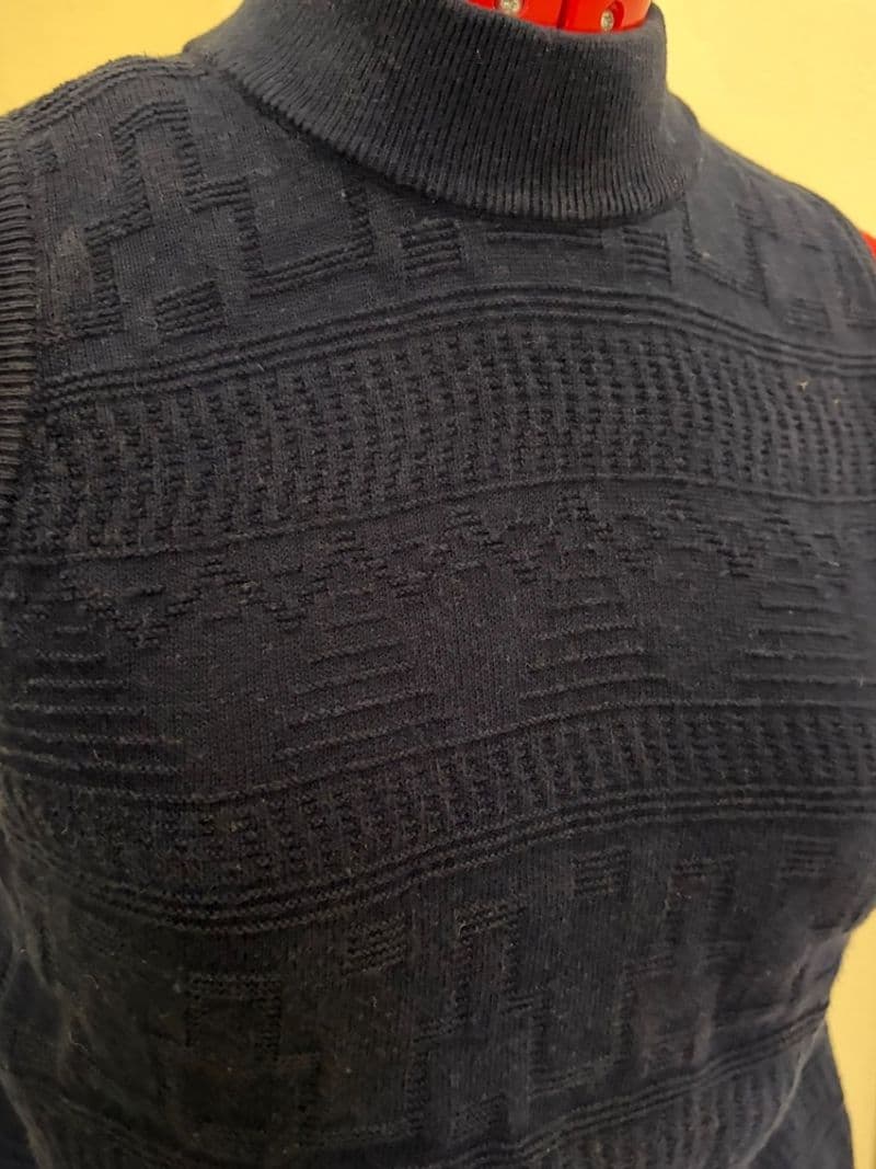 Vintage Benetton Navy Blue Cotton Knit Mock Neck Sleeveless Sheath Dress Italy — photo 1