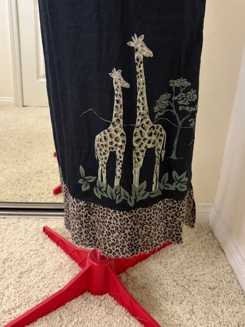 Studio Ease Petite Vintage 90s Giraffe Leopard Print Linen Blend Dress Black 10P — photo 1