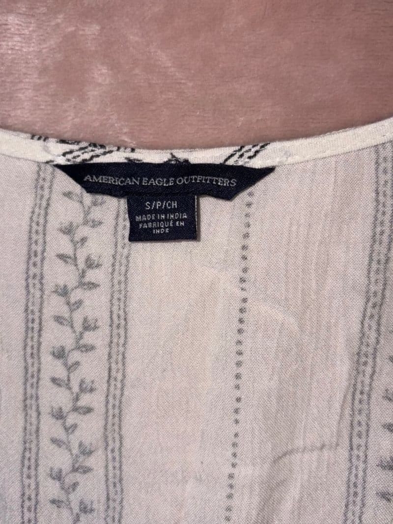 American Eagle Boho Tie Front Bell Sleeve Top White Black Floral Stripe Small — photo 1