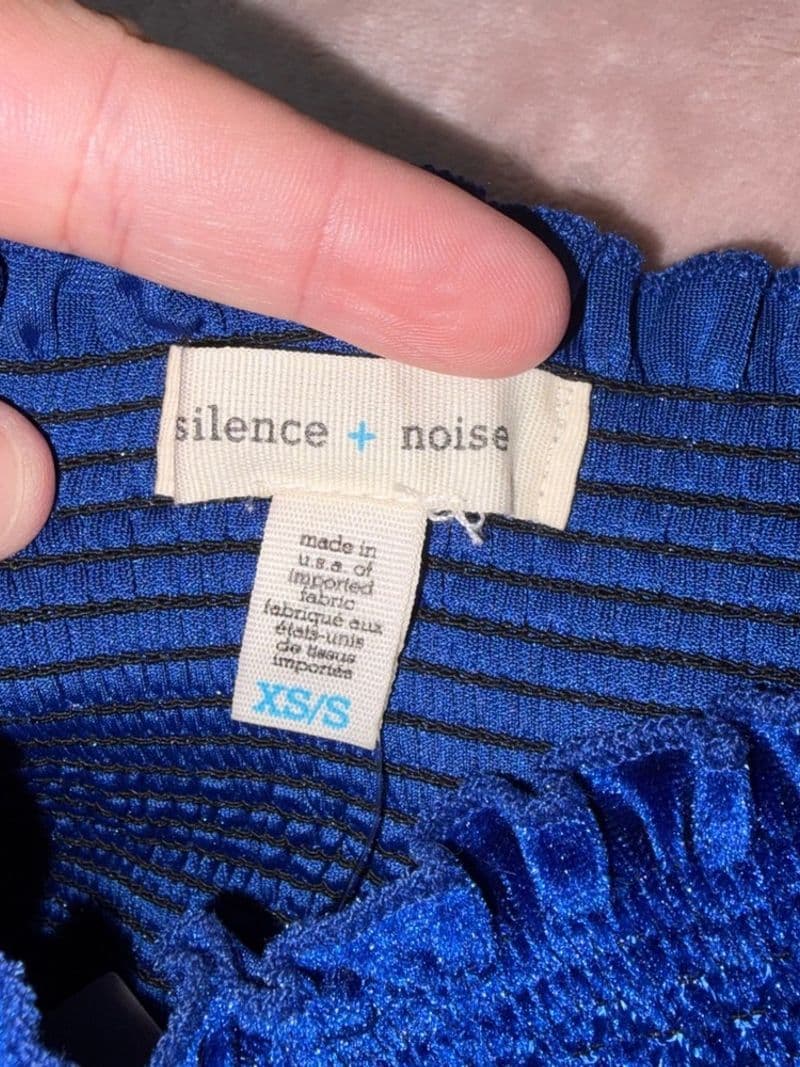 Silence + Noise Royal Blue Velvet Smocked Tube Top Ruffle Trim XS/S — photo 1