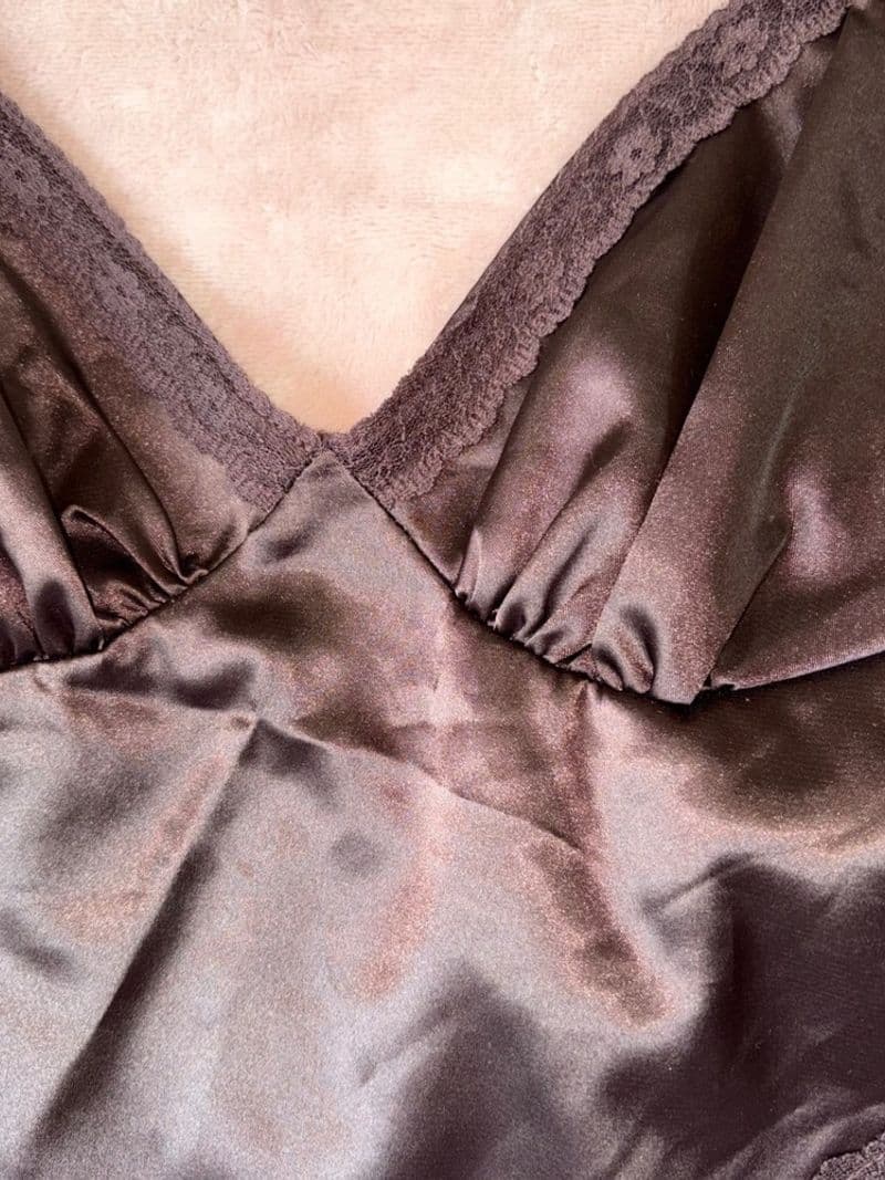 Rebelflow Brown Satin Lace Trim Handkerchief Camisole Tie Back Top Medium — photo 1