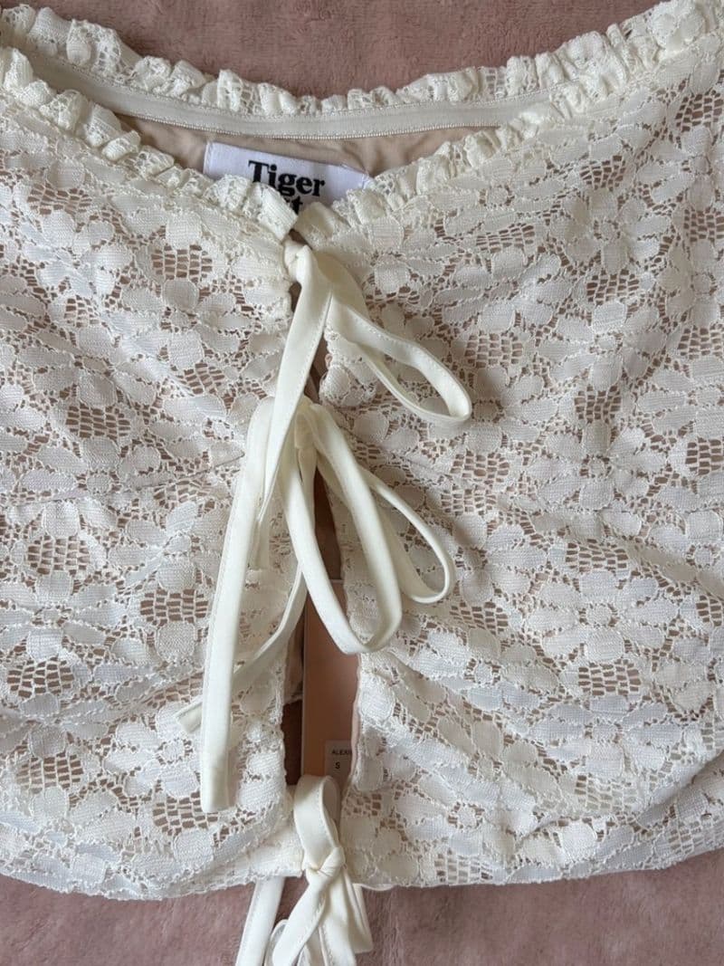 Tiger Mist Alexis Top White Lace Off The Shoulder Crop Top NWT Small — photo 1