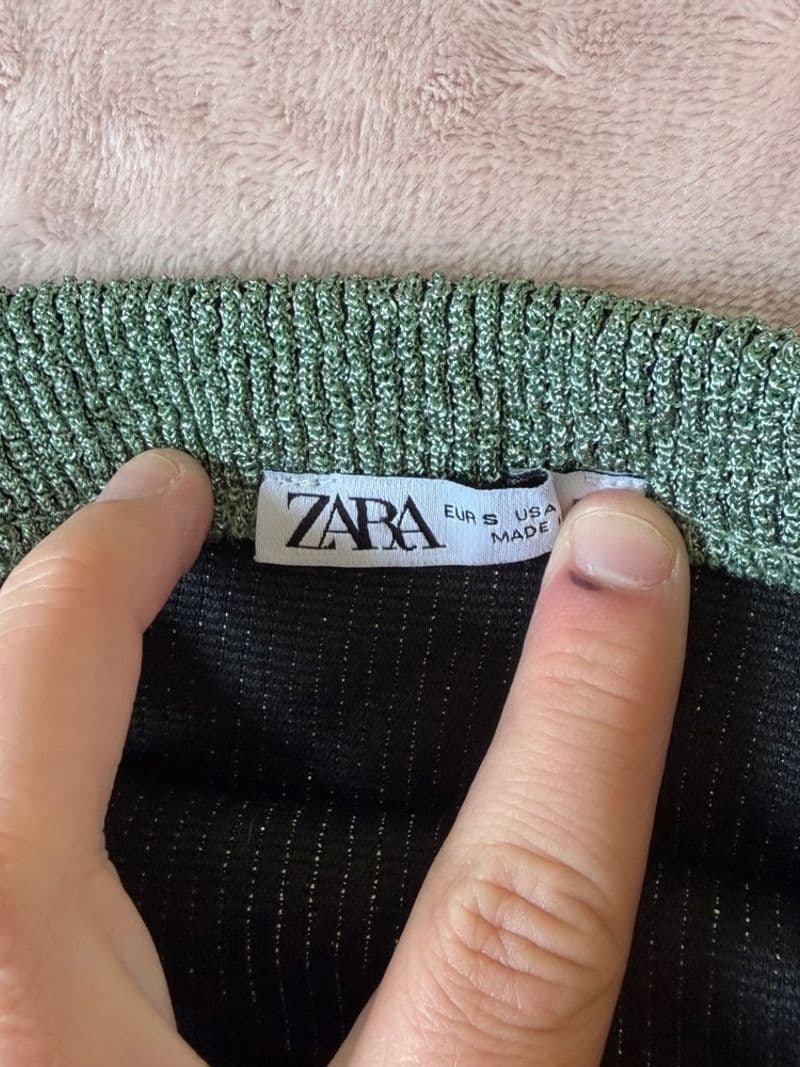 Zara Mermaidcore Sage Green Metallic Knit Tube Top Strapless Small — photo 1