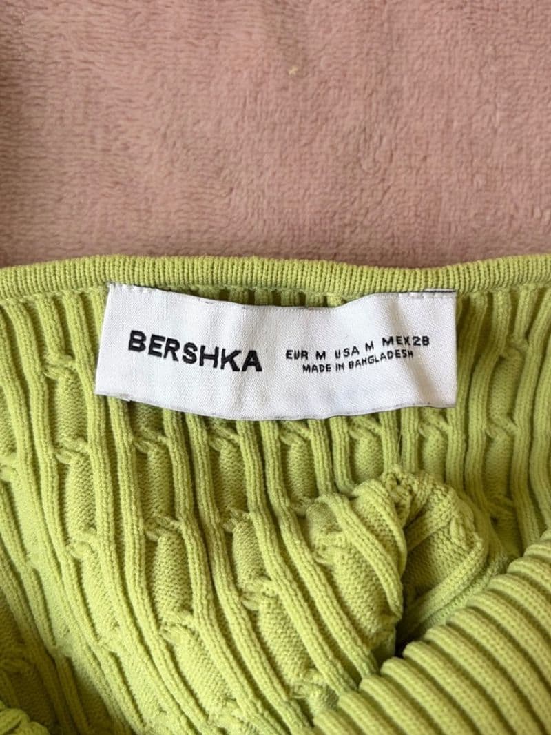 Bershka Fairy Lime Green Cable Knit V-Neck Crop Top Tank Size Medium — photo 1