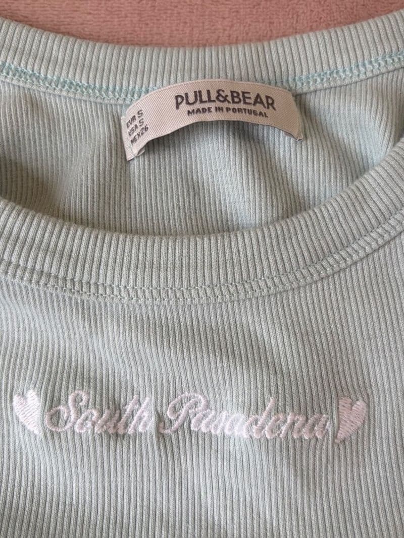 Pull&Bear Pacific Republic Mint Ribbed South Pasadena Crop Tank Top Small — photo 1