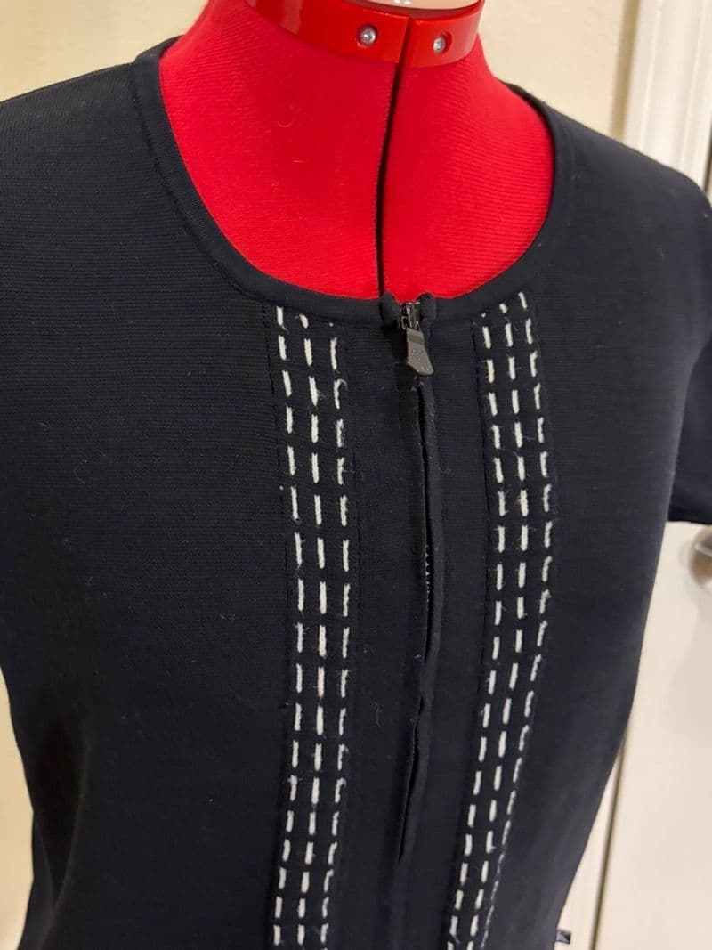 Calvin Klein Y2k Vintage Black Knit Zip Up Short Sleeve Top Contrast Stitch S — photo 1