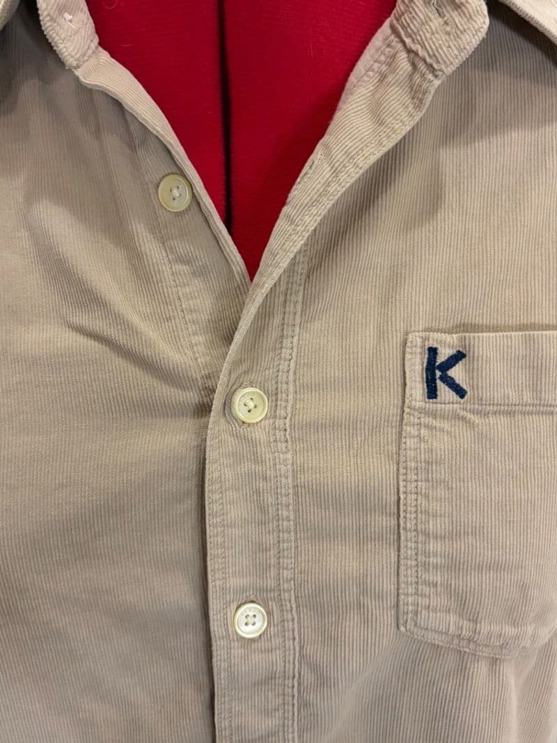Kenzo Paris Mens Corduroy Button Down Shirt Tan Beige Embroidered K Logo Small — photo 1