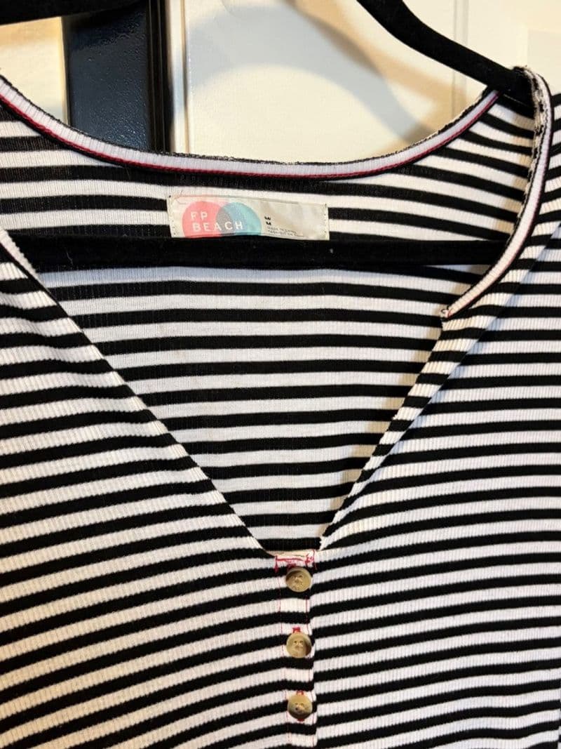 Free People Beach Striped Ribbed Knit Maxi Dress Black White Long Sleeve M — photo 1