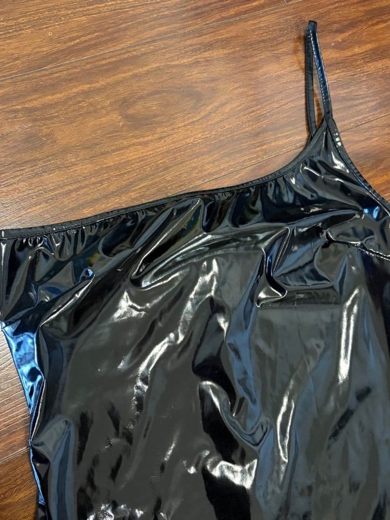 Fashion Nova Black Vinyl One Shoulder Mini Dress Bodycon Liquid Look Clubwear — photo 1