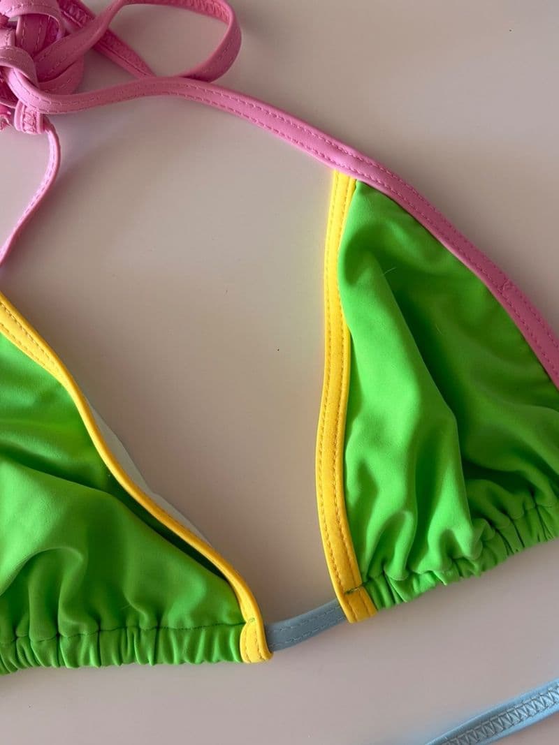 Sugar Thrillz Dolls Kill Neon Colorblock Triangle Bikini Top Green Pink Blue M — photo 1