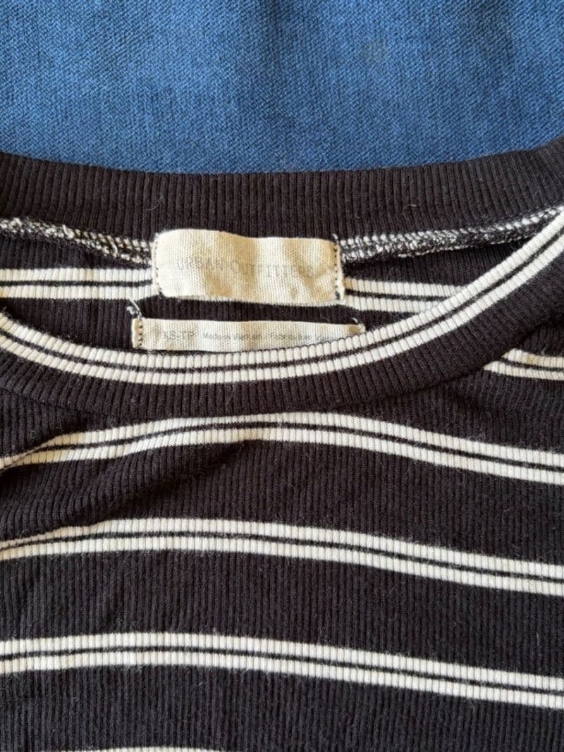 Urban Outfitters Striped Bell Sleeve Lettuce Edge Ribbed Top Black White XS — photo 1